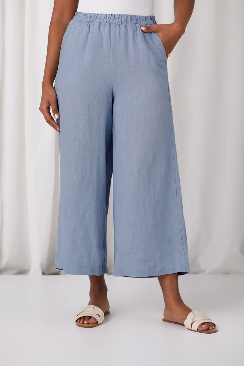 Linen Wide Leg Crop | Chambray