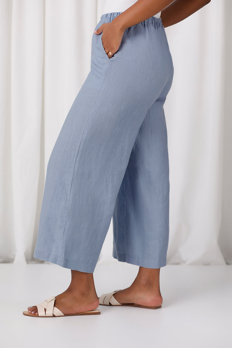 Linen Wide Leg Crop | Chambray