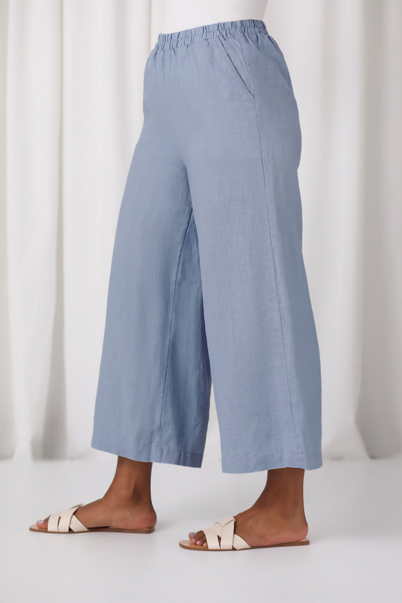 Linen Wide Leg Crop | Chambray