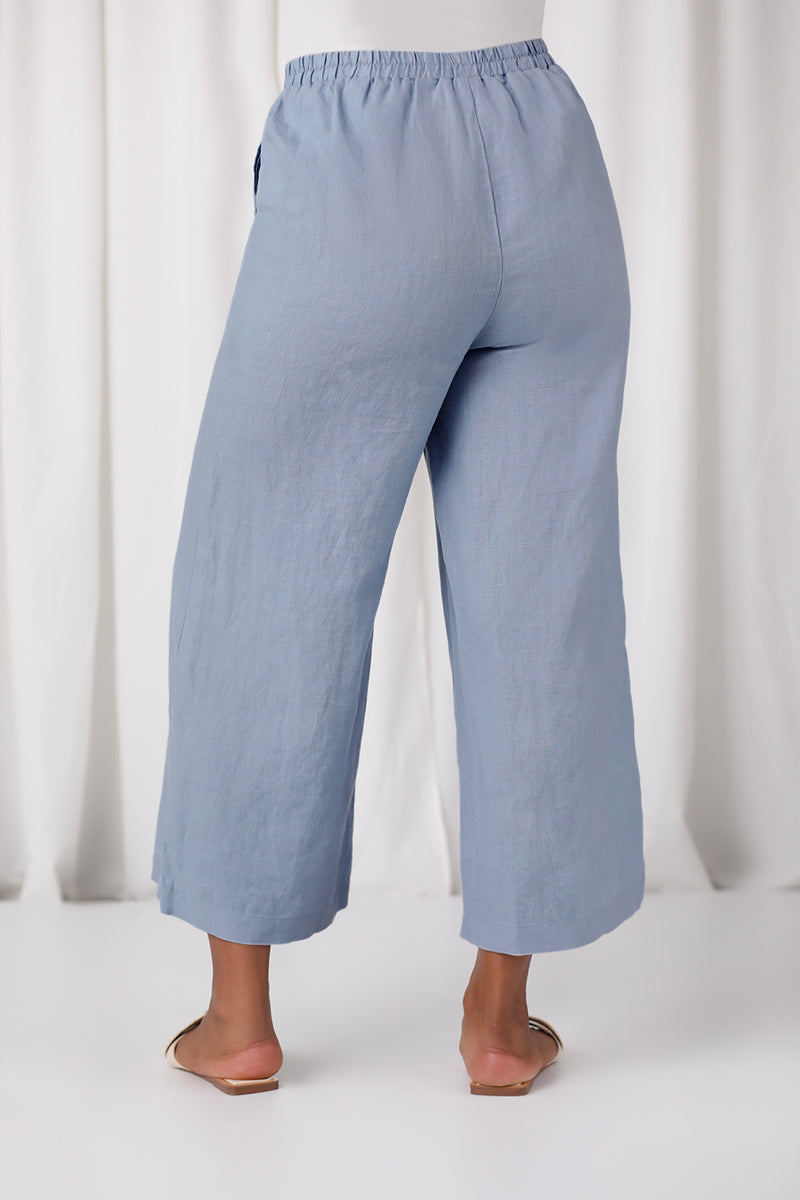 Linen Wide Leg Crop | Chambray