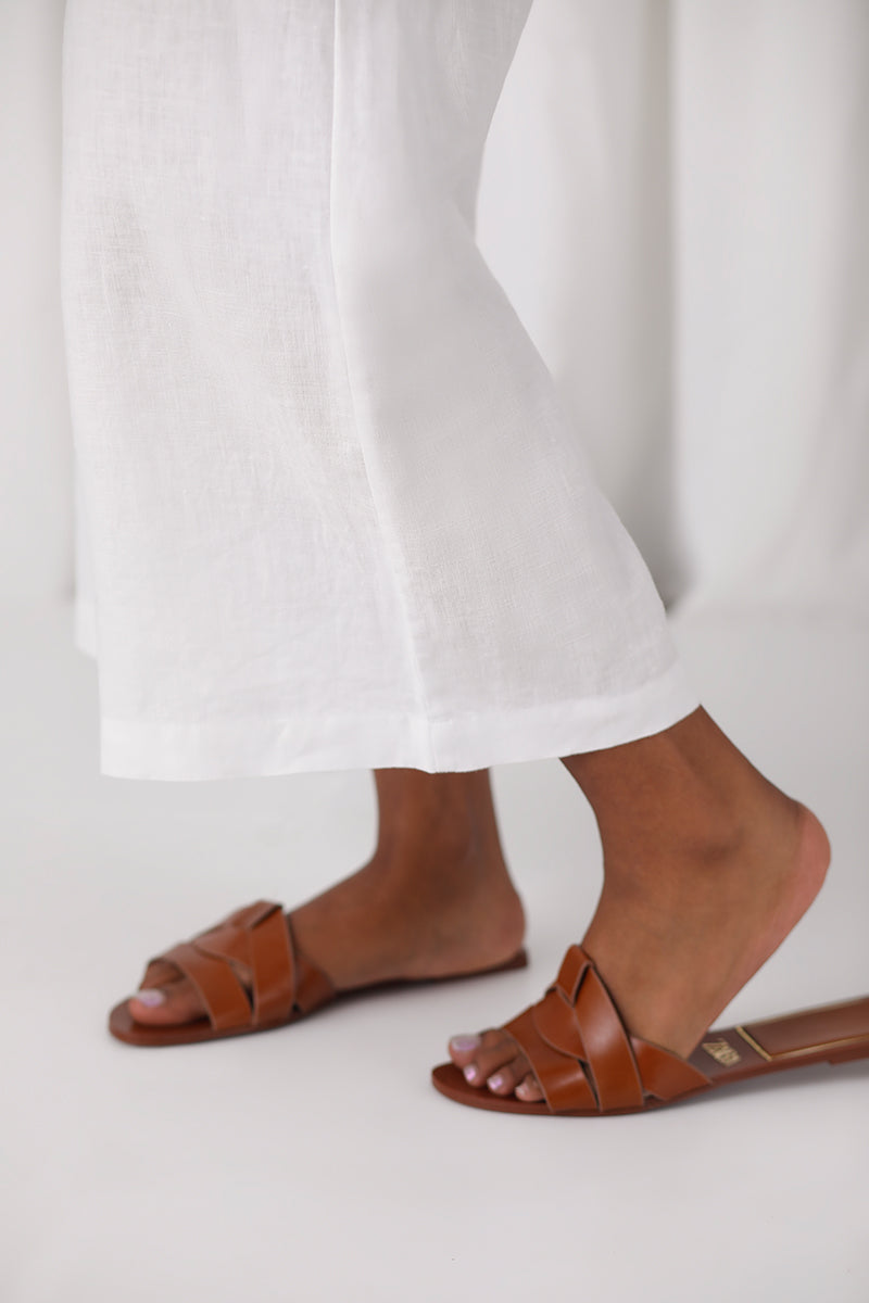 Linen Wide Leg Crop | White