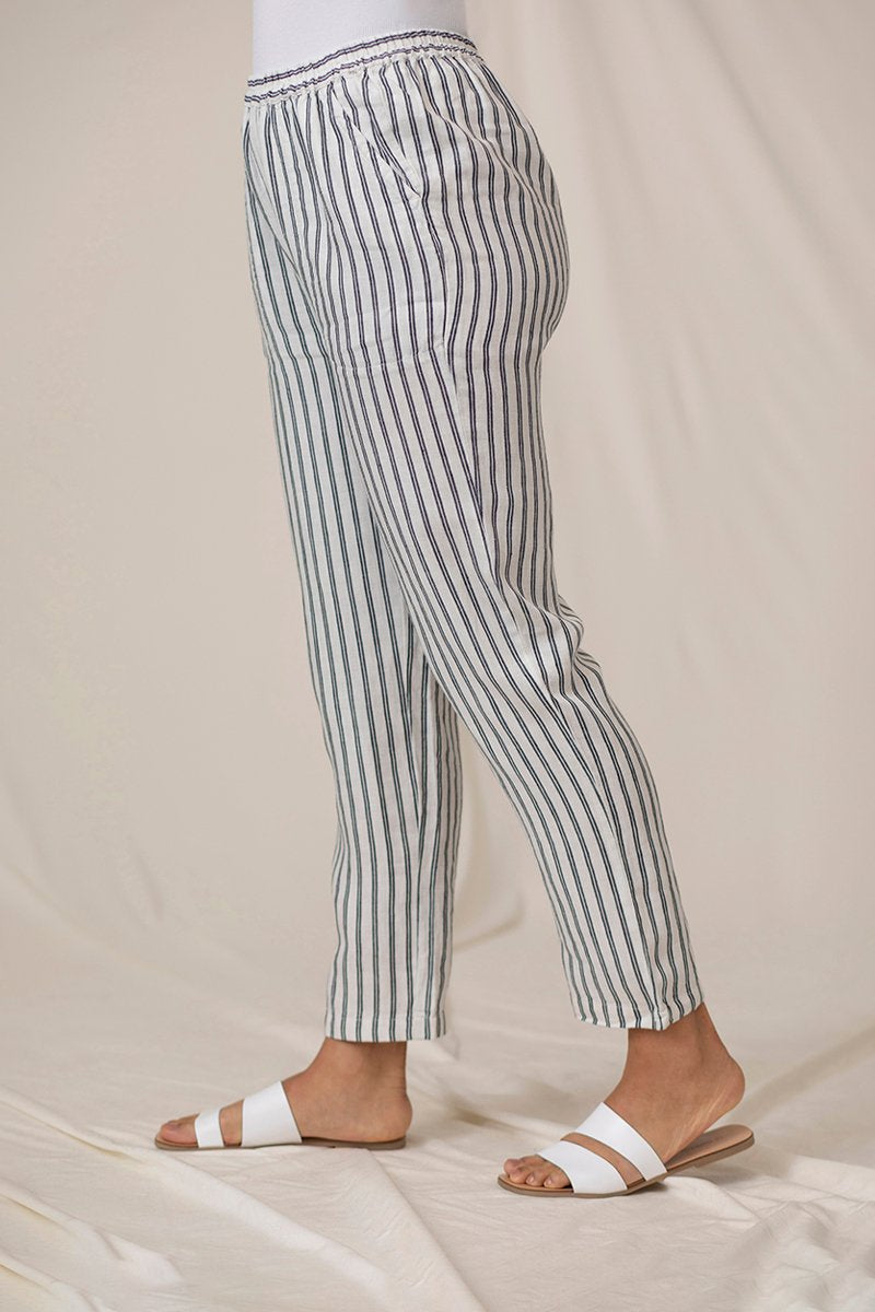 Linen Narrow Pant  Navy Stripe – Sympli Warehouse Sale